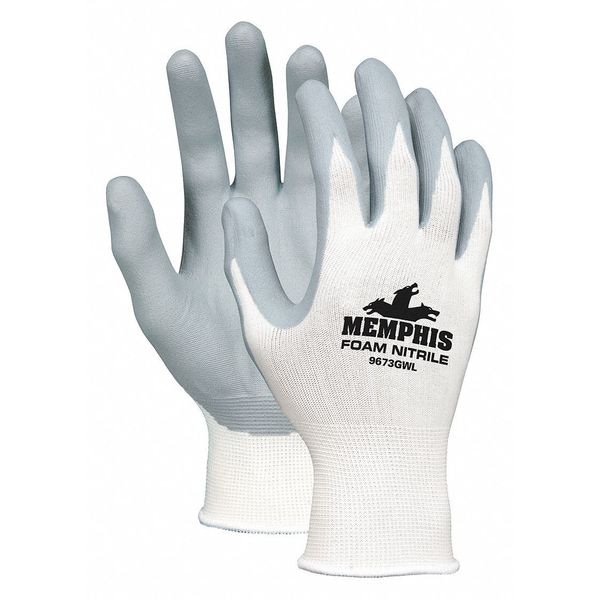 Guantes recubiertos de nitrilo Mcr Safety, cobertura en la palma, blanco/gris, L, paquete de 12 - 9673GWL.