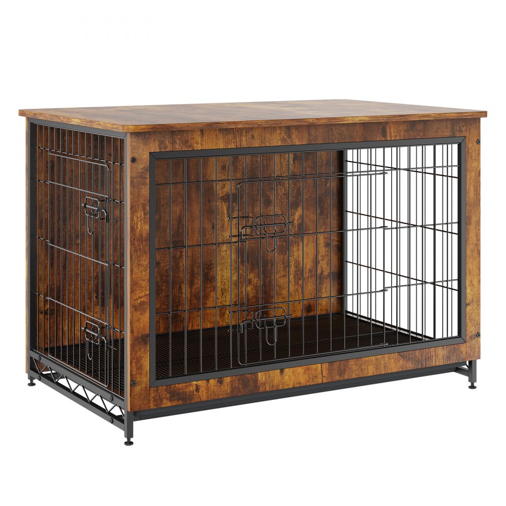 VEVOR Dog Crate Furniture, 38.6 inch Wooden Dog Crate with Double Doors, Heavy-Duty Dog Cage End Table with Multi-Purpose Removable Tray, Modern Dog Kennel Indoor for Dogs up to 70lb, Rustic Brown - ZWJJSGLZSJSS16UEQV0