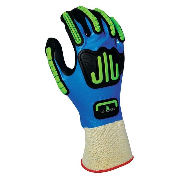 Guantes recubiertos de impacto de nitrilo Showa, cobertura completa, negro/azul, XL, PR - 377IPXL-09