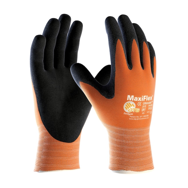 Guantes recubiertos de nitrilo y espuma PIP de alta visibilidad, cobertura en la palma, negro/naranja, L, paquete de 12 - 34-8014/L.