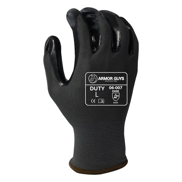 Guantes de protección 13g Dark Gray Nylon Liner con recubrimiento de palma de Nitrilo negro liso, XL, paquete de 12 - 06-007-XL