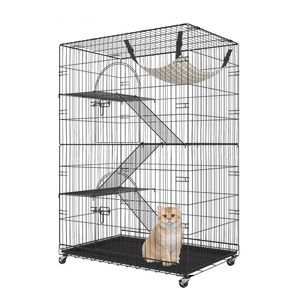 VEVOR Catio, 4-Tier Large Cat Cages Indoor, Detachable Metal Playpen Enclosure with 360° Rotating Casters, with 3 Ladders and a Hammock for 1-3 Cats, 35.4x23.6x51 inch - MBSTSCHS451INR1D7V0