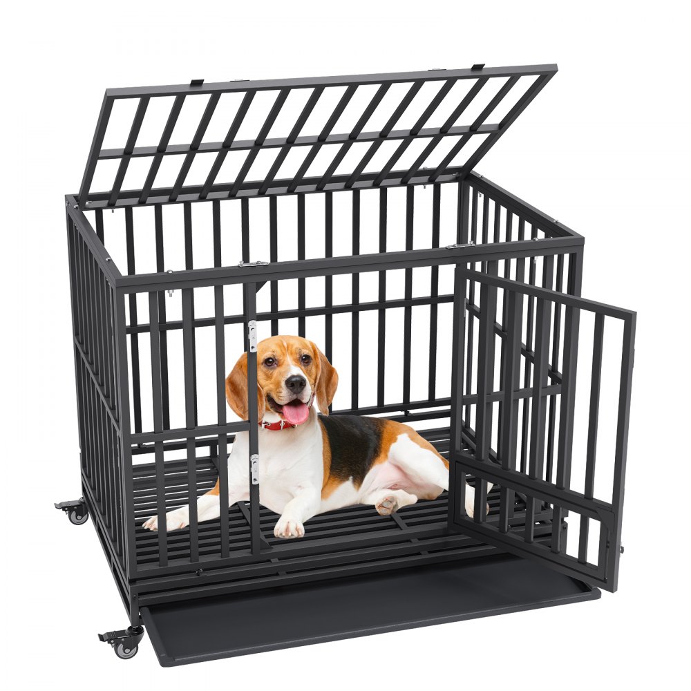 VEVOR 47 Inch Heavy Duty Dog Crate, Indestructible Dog Crate, 3-Door Heavy Duty Dog Kennel for Medium to Large Dogs with Lockable Wheels and Removable Tray, High Anxiety Dog Crate for Indoor & Outdoor - GLSYSDXPF4695XO1OV0