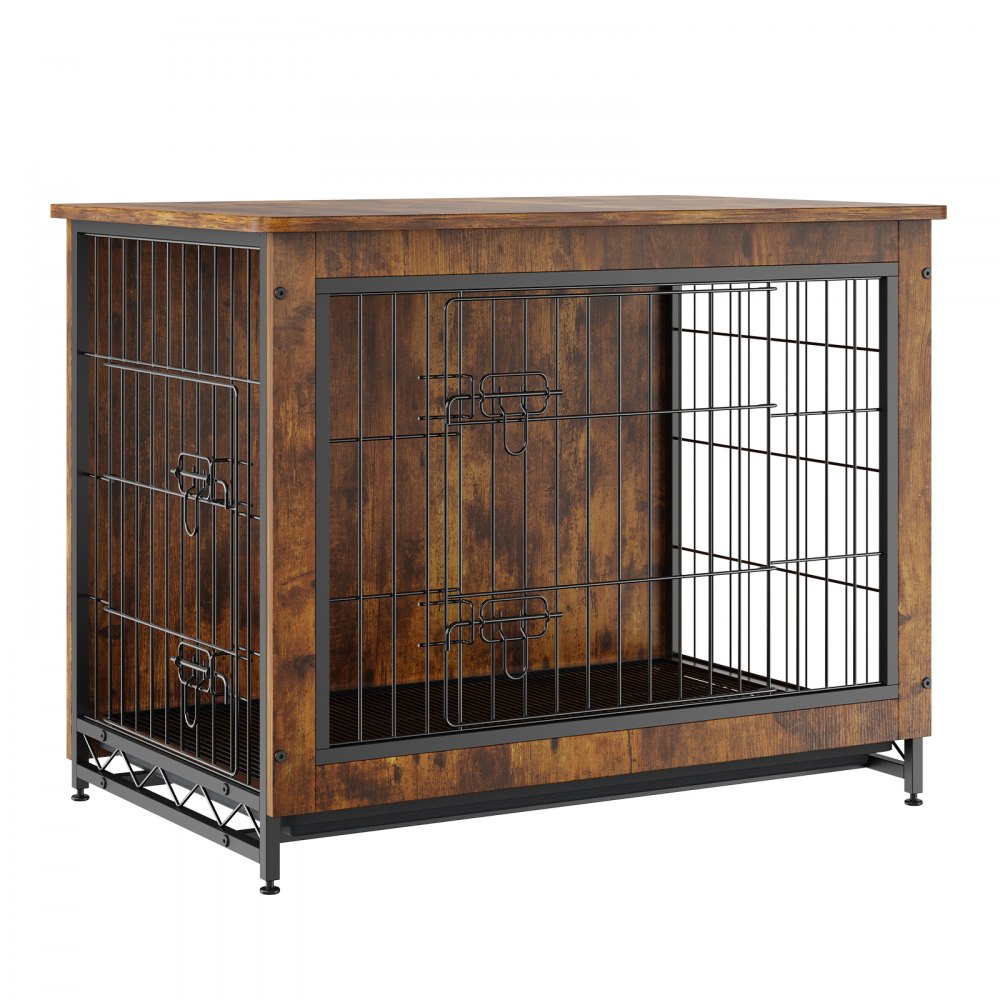 VEVOR Dog Crate Furniture, 32 inch Wooden Dog Crate with Double Doors, Heavy-Duty Dog Cage End Table with Multi-Purpose Removable Tray, Modern Dog Kennel Indoor for Dogs up to 45lb, Rustic Brown - ZWJJSGLZSJSSO02XQV0