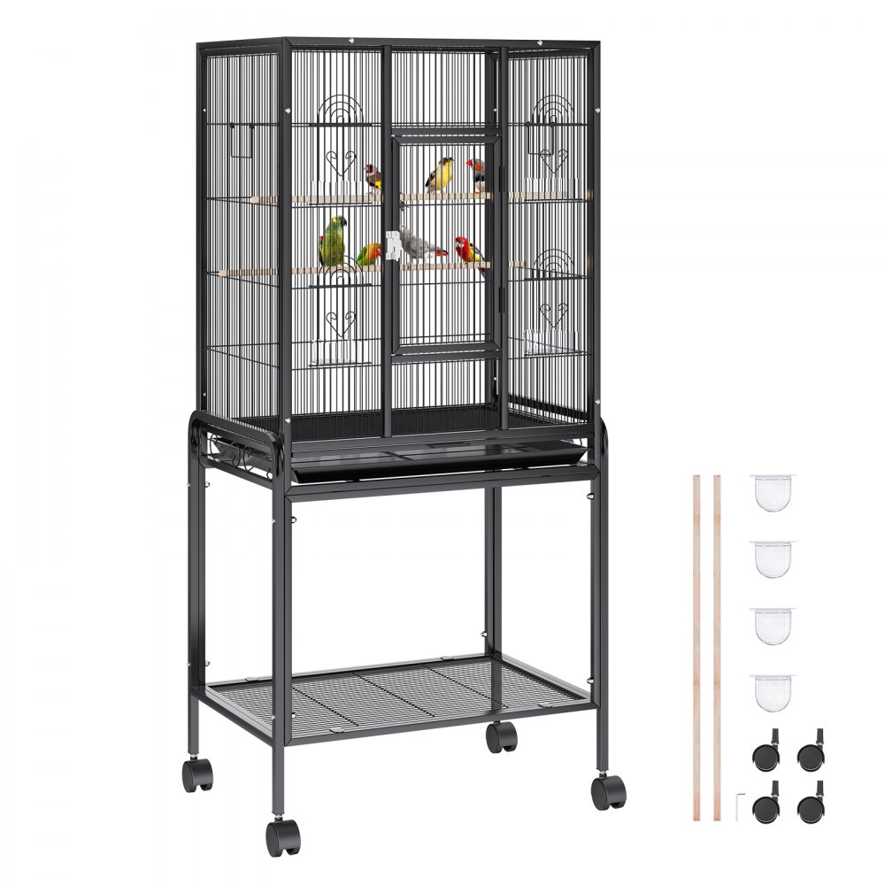 VEVOR 54 inch Standing Large Bird Cage, Carbon Steel Flight Bird Cage for Parakeets, Cockatiels, Parrots, Macaw with Rolling Stand and Tray - YTSNL251753I8188WV0