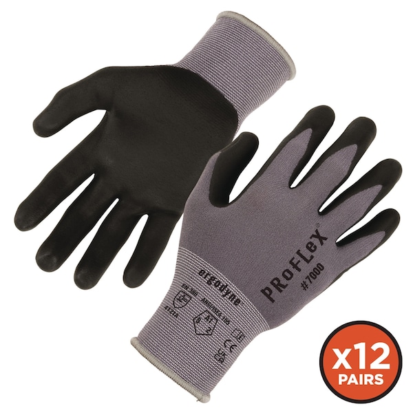 Guantes recubiertos de nitrilo Ergodyne ProFlex 7000 con palma de microespuma, gris, extra pequeños, par, paquete de 12, 12 paquetes - 10361
