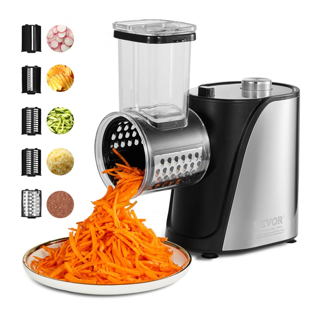 VEVOR Electric Cheese Grater Salad Maker, 250W Salad Shooter, Electric Vegetable Slicer Shredder Chopper for Fruits with 5 Attachments, Stainless Steel Food Cutter for Vegetables, and Cheeses - DDSCQPJBXGSL9A55VV1