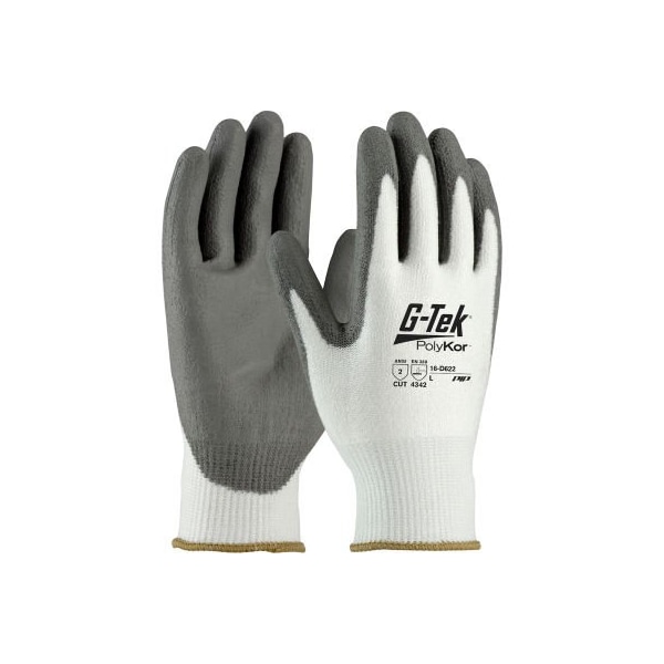 Guante Pip G-Tek PolyKor sin costuras de tejido PolyKor con agarre plano recubierto de poliuretano, XXL, blanco, paquete de 12 - 16-D622/XXL