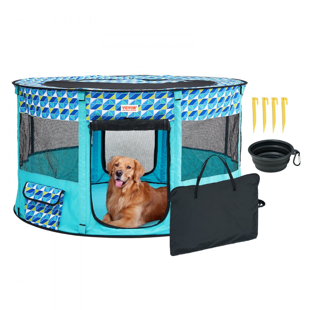 VEVOR Foldable Pet Playpen, 44'' x 44'' x 24'' Portable Dog Playpen, Crate Kennel for Puppy, Dog, Cat, Waterproof 600D Oxford Cloth, Removable Zipper, for Indoor Outdoor Travel Camping (Round, L) - BLKZDCWWL44I3K09LV0