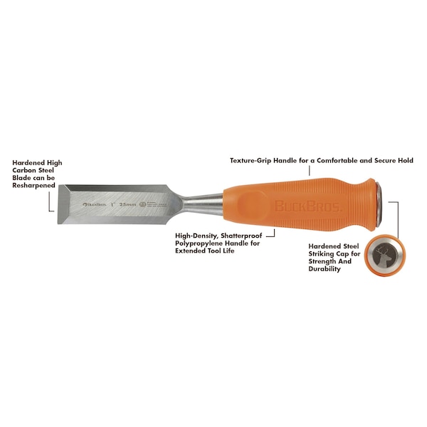 Buck Brothers 3 Piece Wood Chisel Set – ½”, ¾”, 1” - 74630