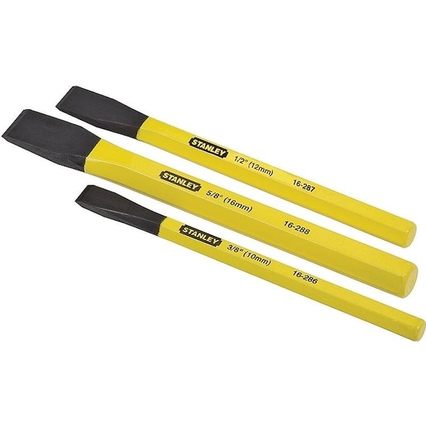 Stanley 16298 Cold Chisel Kit, 3Piece, PowderCoated, Yellow - FMHT16553