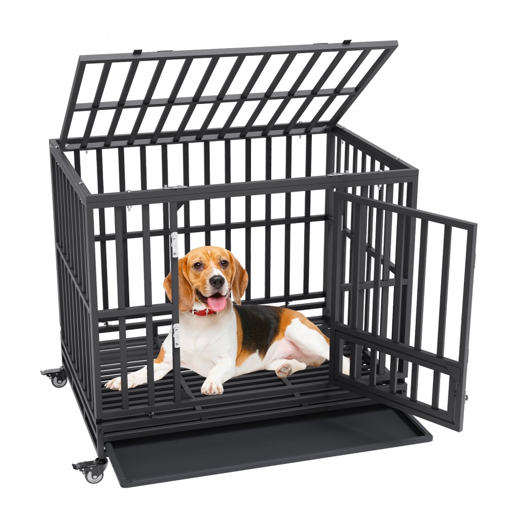 VEVOR 42 Inch Heavy Duty Dog Crate, Indestructible Dog Crate, 3-Door Heavy Duty Dog Kennel for Medium to Large Dogs with Lockable Wheels and Removable Tray, High Anxiety Dog Crate for Indoor & Outdoor - GLSYSDXPF421474QIV0