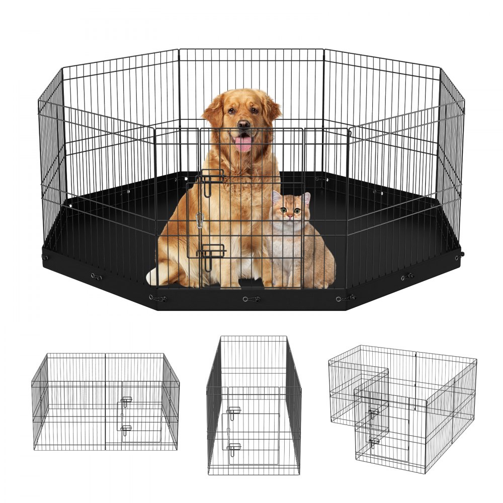 VEVOR Dog Playpen, 8 Panels Foldable Metal Dog Exercise Pen with Bottom Pad, 24" H Pet Fence Puppy Crate Kennel with Ground Stakes, Indoor Outdoor Dog Pen for Small Medium Pets, for Camping, Yard - WXZZYDCWWLHS25D60V0