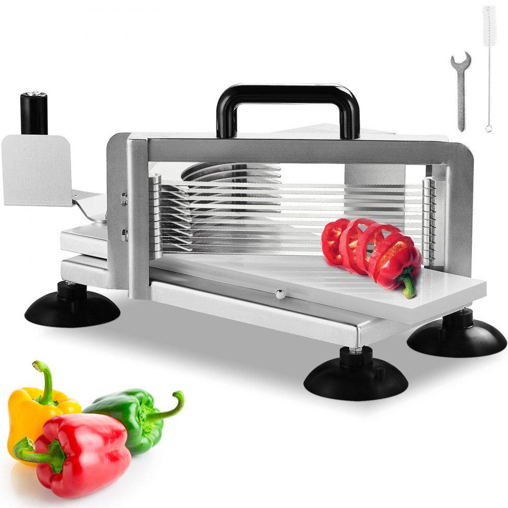 VEVOR Commercial Tomato Slicer, 3/8 inch Tomato Cutter Slicer, Stainless Steel Heavy Duty Tomato Slicer Machine, Manual Tomato Slicer with Non-slip Feet, for Cutting Tomatoes, Cucumbers, Bananas - FQQPJZTS38INFK220V0