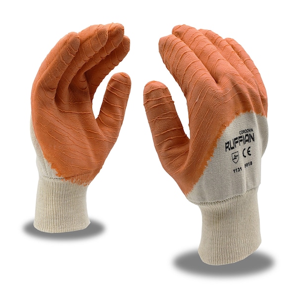 Guantes de látex premium Cordova Ruffian naranja, tamaño grande, 12 piezas - 5618