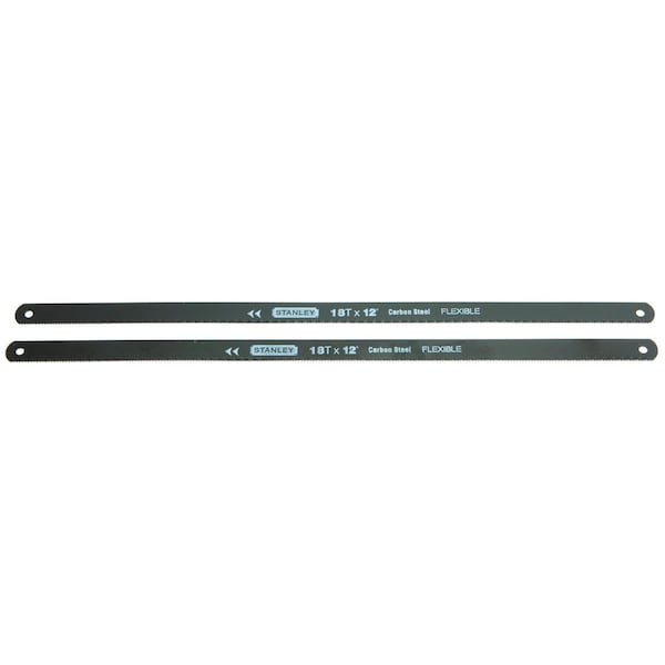 Stanley Hacksaw Blade, 1/2 in W, 12 in L, 18 TPI, HCS Cutting Edge, 2PK - 15-928W