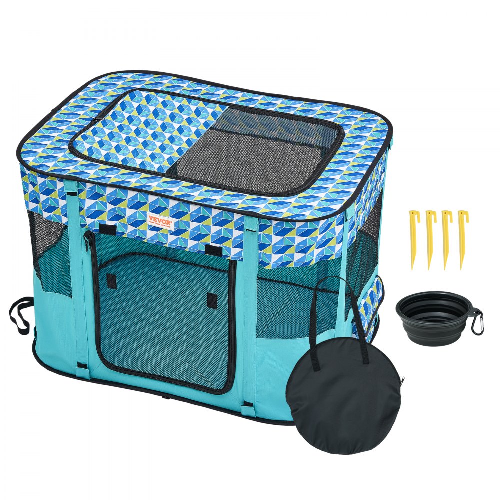 VEVOR Foldable Pet Playpen, 32'' x 24'' x 22'' Portable Dog Playpen, Crate Kennel for Puppy, Dog, Cat, Waterproof 600D Oxford Cloth, Removable Zipper, for Indoor Outdoor Travel Camping (Rectangle, S) - BLKZDCWWL32IBTPWQV0