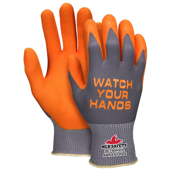Guantes de Seguridad Mcr, 15ga Nylon Gris/Naranja con Logotipo NF WYH M, Paquete de 12 - 96790HVIM