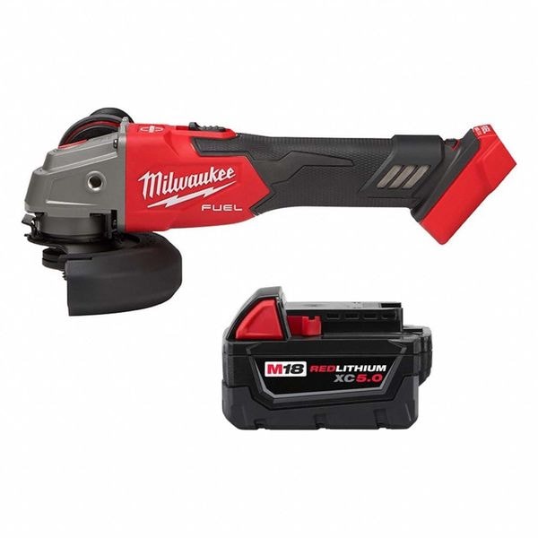 Milwaukee Tool Angle Grinder, 18V DC, Lock-On Slide Switch, Includes Battery (5.0 Ah) - 2889-20, 48-11-1850