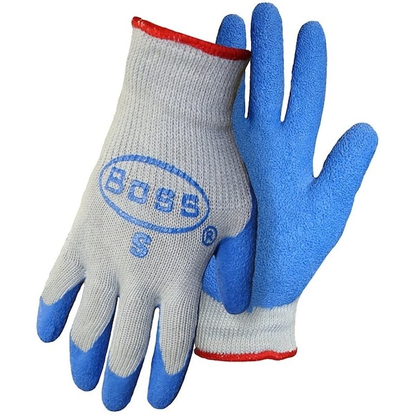 Guantes de la serie Boss GRIP, L, Puño de muñeca tejido, Recubrimiento de látex, Guante de algodón/poliéster/caucho, Azul/Gris - 8422L