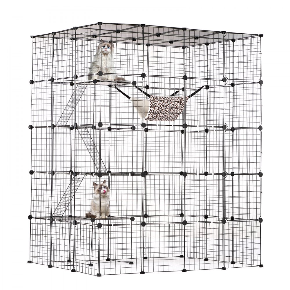 Large 4-tier Cat Cage 54 x 41 x 69" Metal Wire Cat Enclosure with Hammock - PJSMBSL54W41WGQYDV0