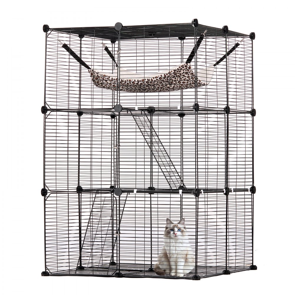 Large 3-tier Cat Cage 28 x 28 x 41" Metal Wire Playpen Catio with Hammock - PJSMBSL28W281ORKFV0