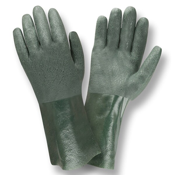 Guantes forrados de jersey con doble recubrimiento de PVC verde, agarre grabado - 12 pulgadas, paquete de 12 - 5212J