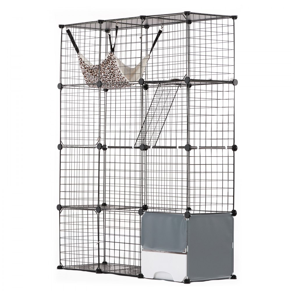 Large 4-tier Cat Cage 41 x 14 x 55" Metal Wire Cat Enclosure with Hammock - PJSMBSL41W18RMZW7V0