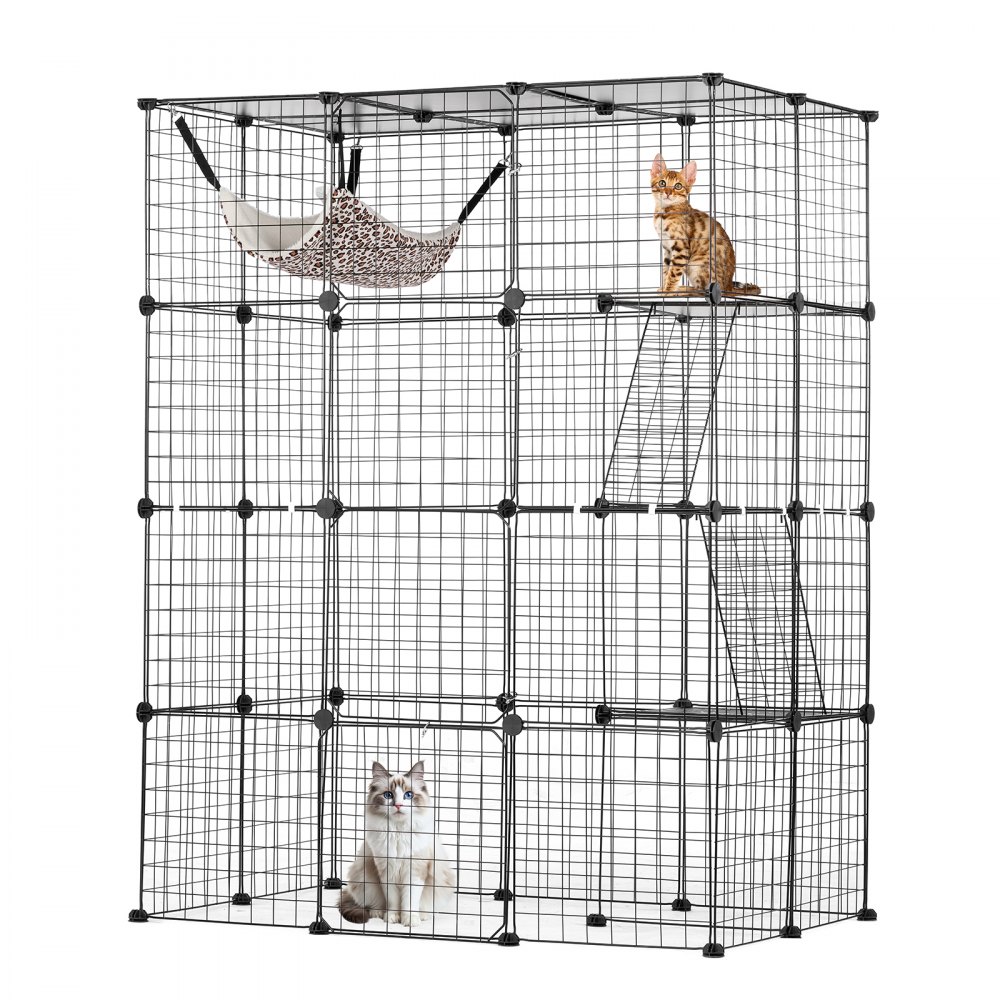 Large 4-tier Cat Cage 41 x 28 x 55" Metal Wire Cat Enclosure with Hammock - PJSMBSL41W28VMGOSV0