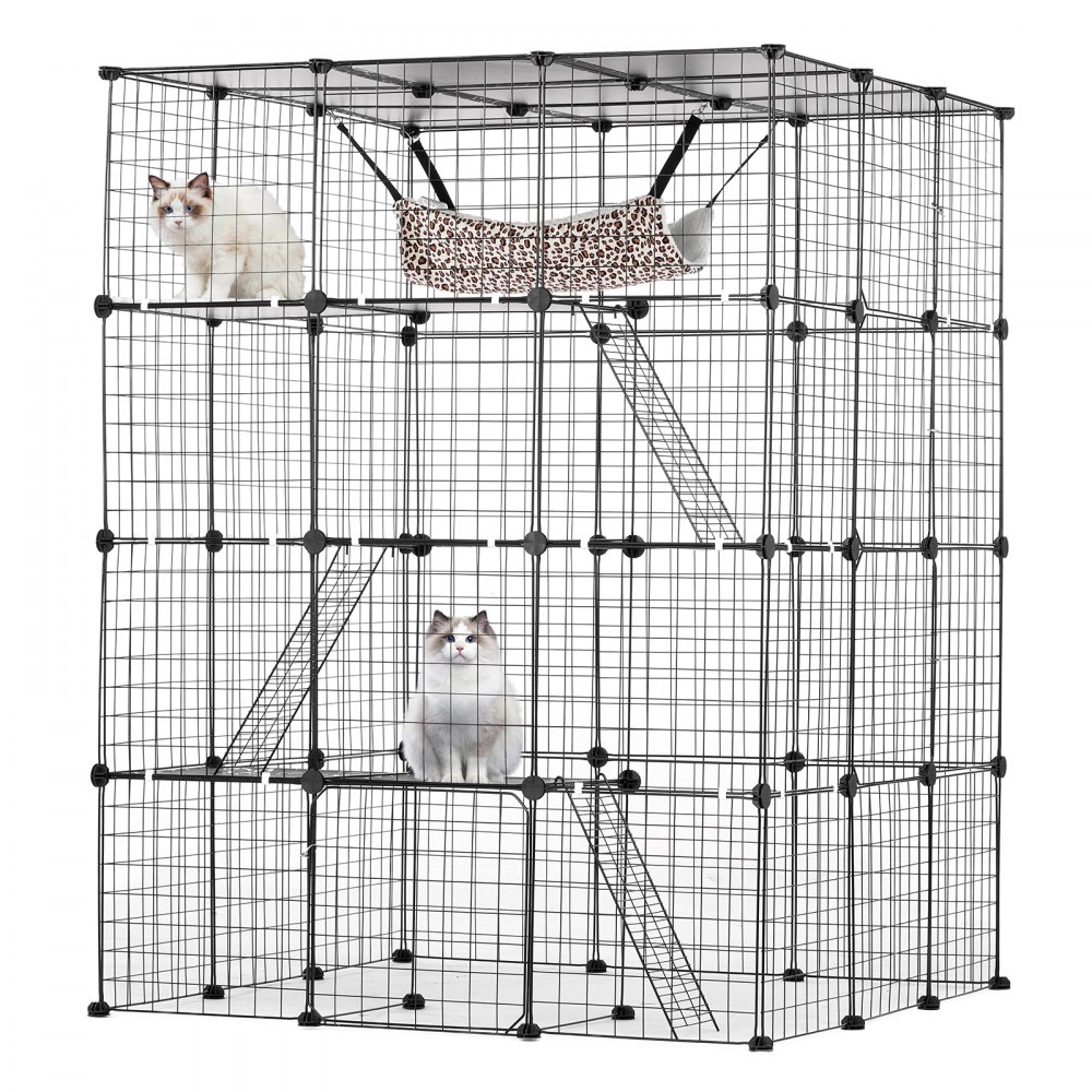 Large 4-tier Cat Cage 41 x 41 x 55" Metal Wire Cat Enclosure with Hammock - PJSMBSL41W415338YV0