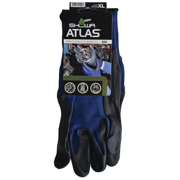 Guantes recubiertos Showa Atlas Showa, XL, 8-21/32 a 10-15/64 pulgadas de largo, Puño elástico, Puño de punto sin costuras, Recubrimiento de espuma de nitrilo - 380XL-09.RT