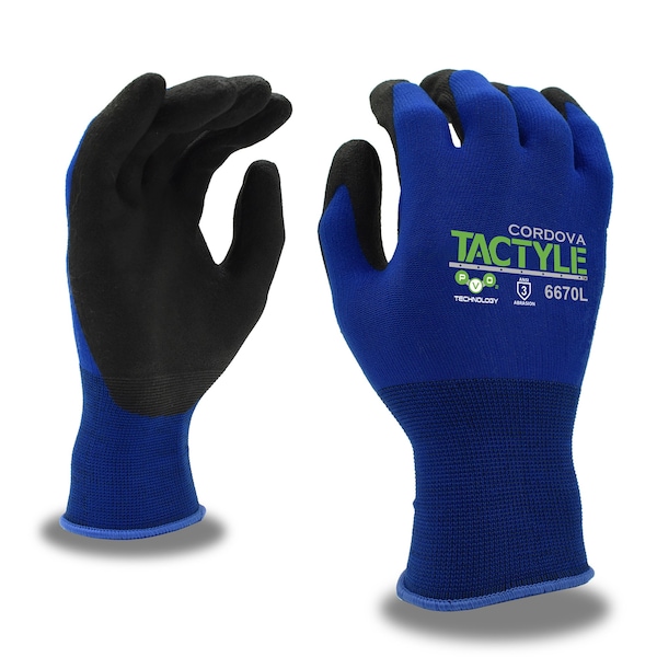 Guantes para máquina con recubrimiento de nitrilo Cordova, Tactyle, azules, con carcasa de nylon, XXL, paquete de 12 - 6670XXL
