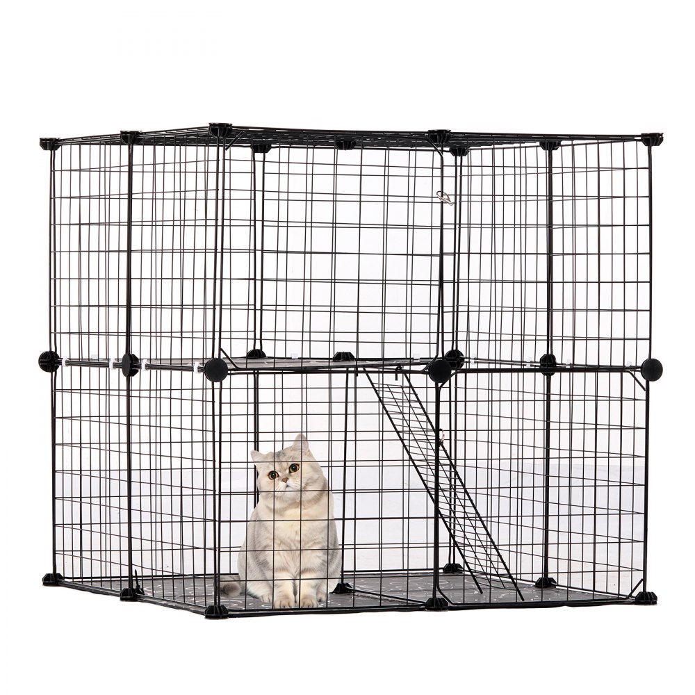 Large 2-tier Cat Cage 28 x 28 x 28" Metal Wire Playpen Catio with Ladder - PJSMBSL28W28B9A9QV0