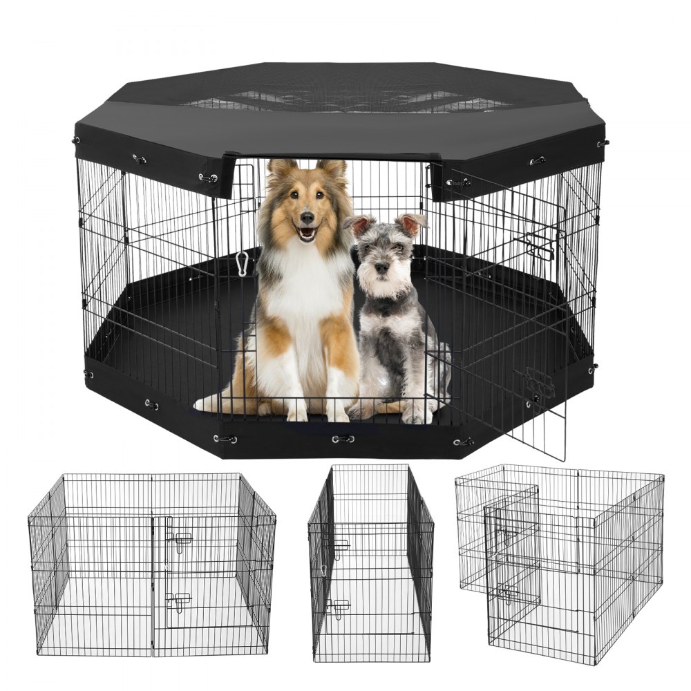 Dog Playpen 8 Panels Foldable Metal Dog Exercise Pen with Pad Cover 30"H - XSYDCWWLXTSDHTFITV0