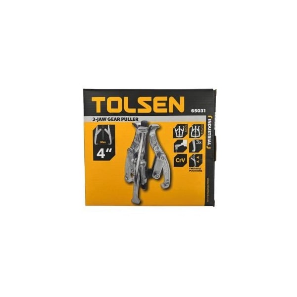 Tolsen 3-Jaw Industrial Gear Puller Size: 4, 3 Jaws, CRV, Drop Forged Steel Hardened, Chrome Plated - 65031