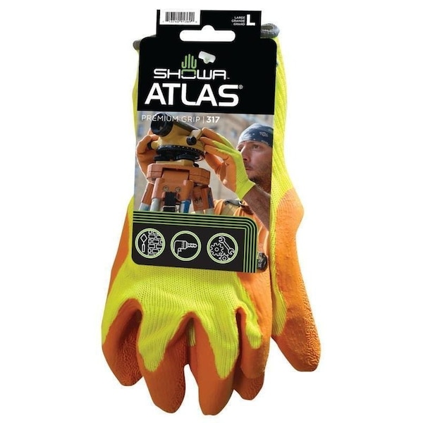 Guantes recubiertos Showa Atlas Showa, Talla L, puño de punto, amarillo/naranja fluorescente - 317L-09.RT