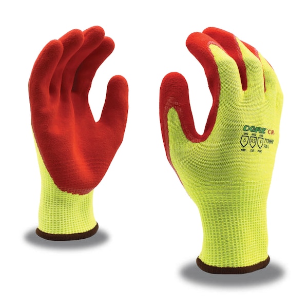 Guantes Cordova OGRE CR+ con recubrimiento en palma de nitrilo rojo amarillo de alta visibilidad y textura arenosa, XXL - 7739HVXXL