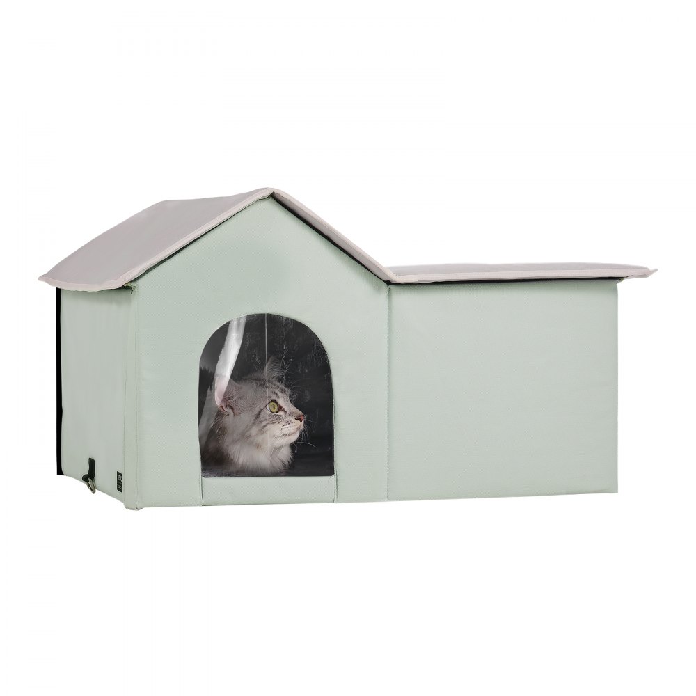 VEVOR Heated Cat House Foldable Kitty Shelter with Heated Pad Green Large - FWSBYMBHSNJBGX6FWV1