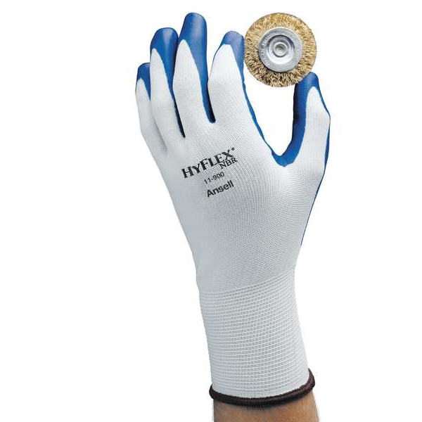 Guantes recubiertos de nitrilo Ansell, cobertura en la palma, azul/blanco, grande, par - 11-900