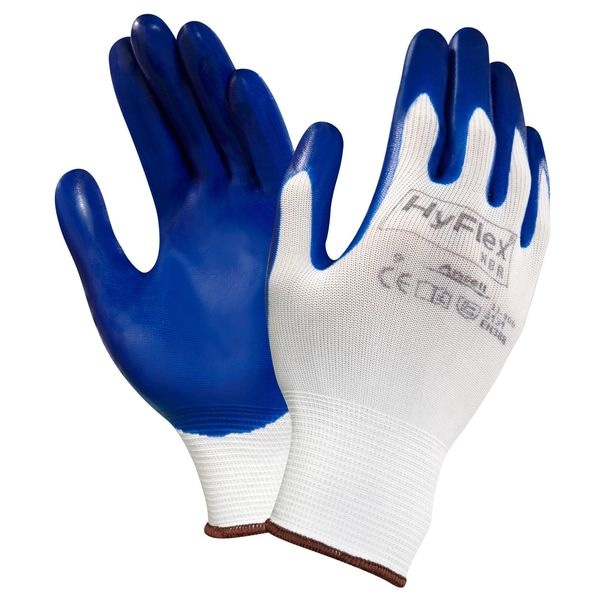 Guantes recubiertos de nitrilo Ansell, cobertura en la palma, azul/blanco, grande, par - 11-900