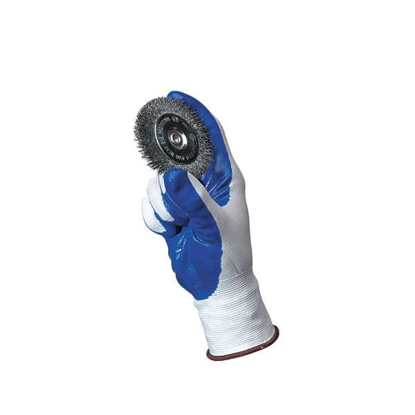 Guantes recubiertos de nitrilo Ansell, cobertura en la palma, azul/blanco, grande, par - 11-900