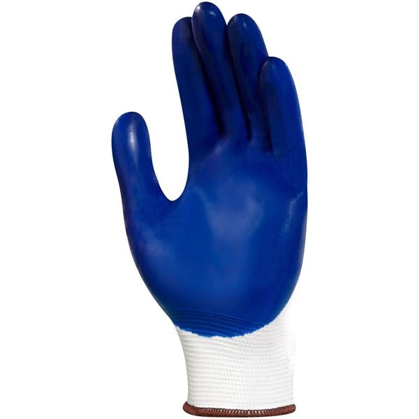 Guantes recubiertos de nitrilo Ansell, cobertura en la palma, azul/blanco, grande, par - 11-900