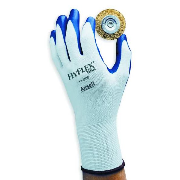 Guantes recubiertos de nitrilo Ansell, cobertura en la palma, azul/blanco, grande, par - 11-900