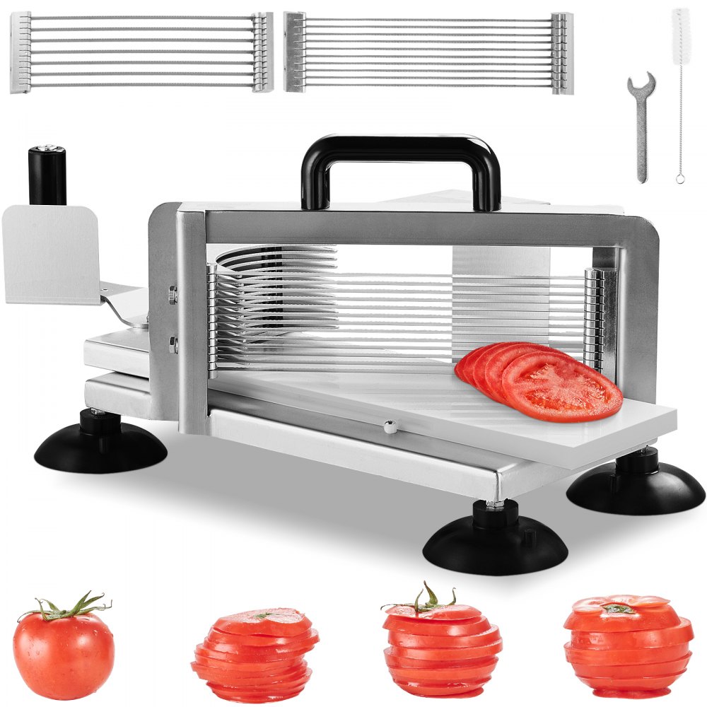 VEVOR Commercial Tomato Slicer, 1/4"+3/8"+3/16" Tomato Cutter Slicer, Stainless Steel Heavy Duty Tomato Slicer Machine, Manual Tomato Slicer with Non-slip Feet, Cutting Tomatoes, Cucumbers, Bananas - FQQPJZTS14388D14CV0