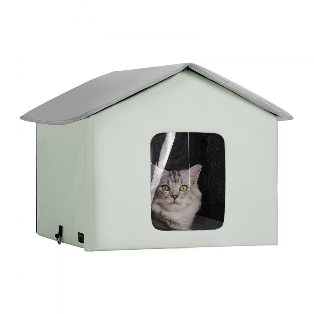VEVOR Heated Cat House Foldable Kitty Shelter with Heated Pad Green Middle - FWSBYMBHSNJB0APUQV1