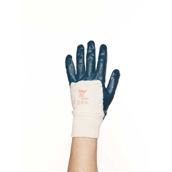 Guantes recubiertos de nitrilo Ansell, cobertura de 3/4 de inmersión, azules, talla L, PR - 47-400