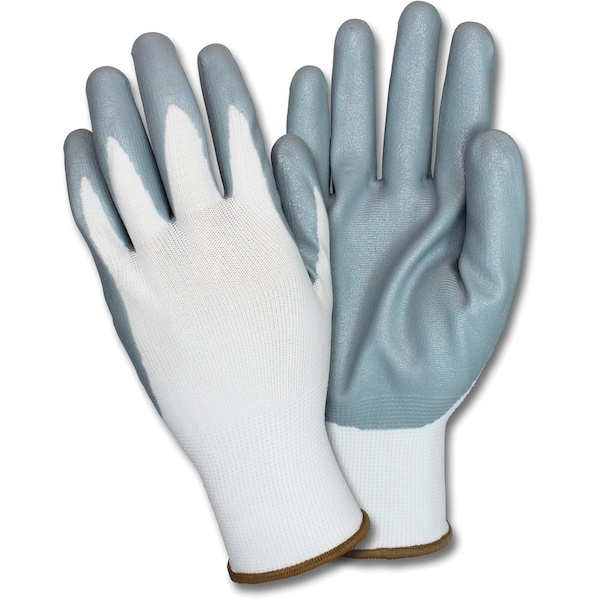 Guantes de Zona de Seguridad, recubiertos de Nitrilo, Tamaño Grande, 12 pares por docena, Gris/Blanco, Paquete de 12 - SZNGNIDEXLGG