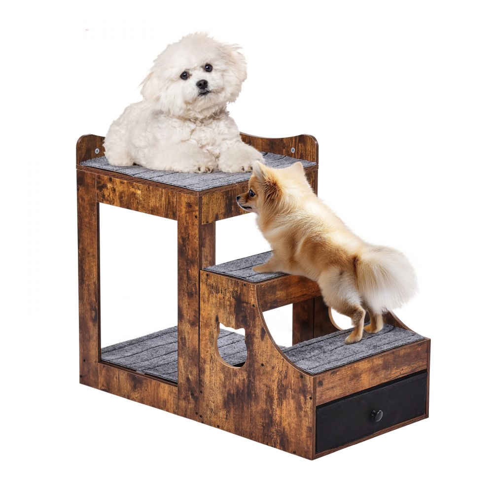 VEVOR Pet Bunk Bed with Stairs Dog/Cat Window Perch with Storage Indoor Brown - SXPSCWSCCZSXMPZCPV0