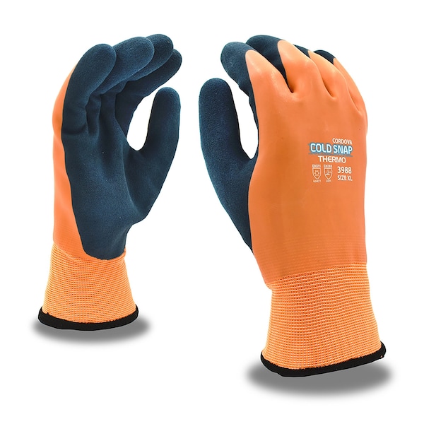 Guantes recubiertos con aislamiento Cordova de tejido de máquina, Thermo Cold Snap, completos, naranjas, recubrimiento de látex, XL, paquete de 12 - 3988XL