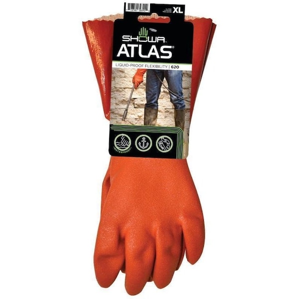 Guantes recubiertos Showa Atlas Showa, XL, 12 pulgadas L, puño de guantelete, PVC, naranja - 620XL-10.RT.
